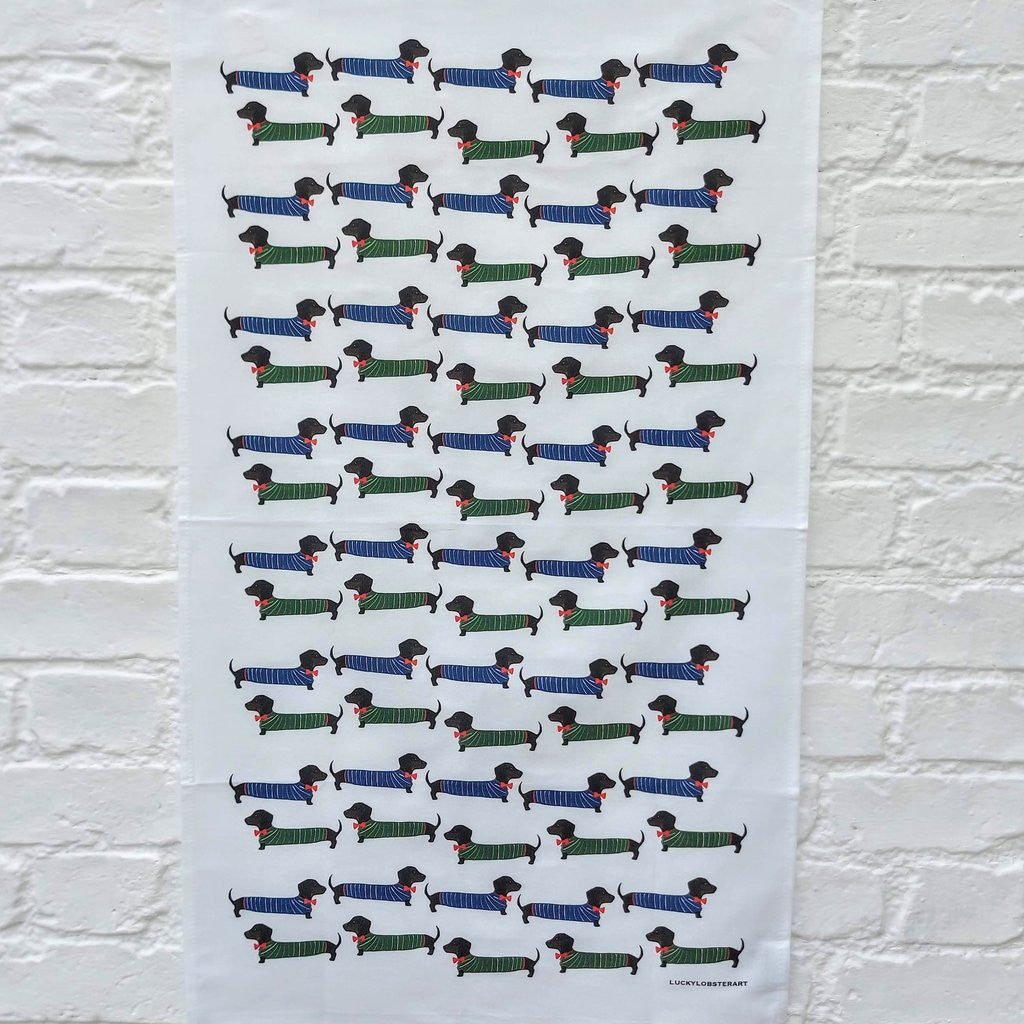 Dachshund Tea Towel from Lucky Lobster Art