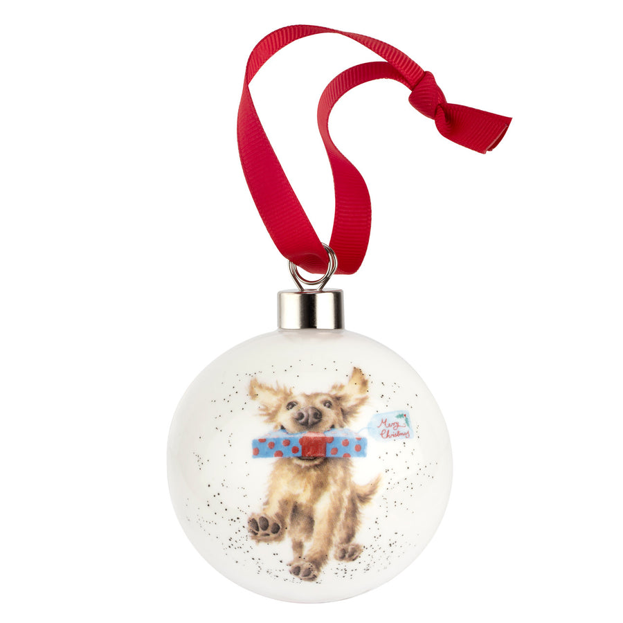 'Christmas Spirit' Fine Bone China puppy bauble from Wrendale Designs and Portmeirion