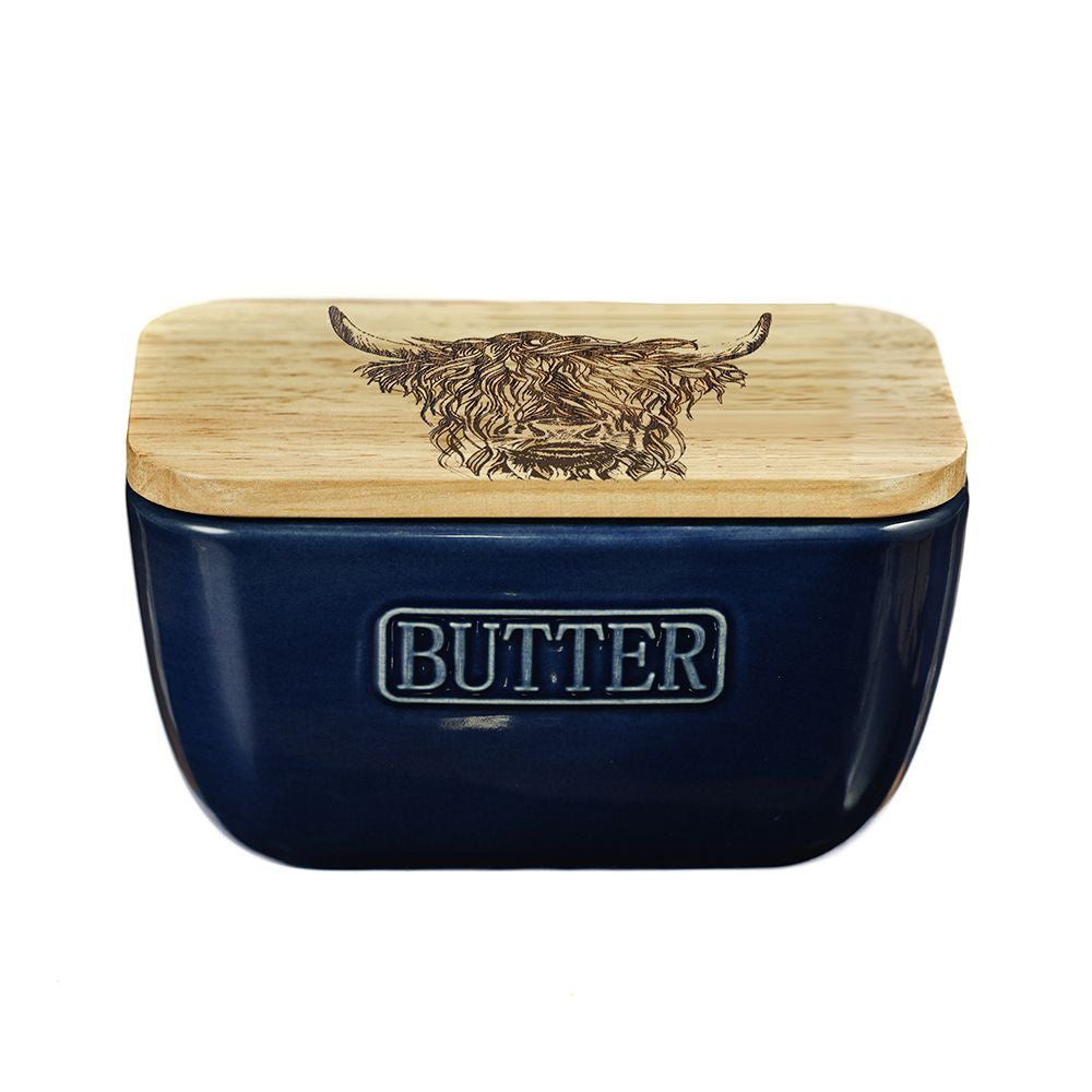 Highland Cow Blue Butter Dish by Selbrae.