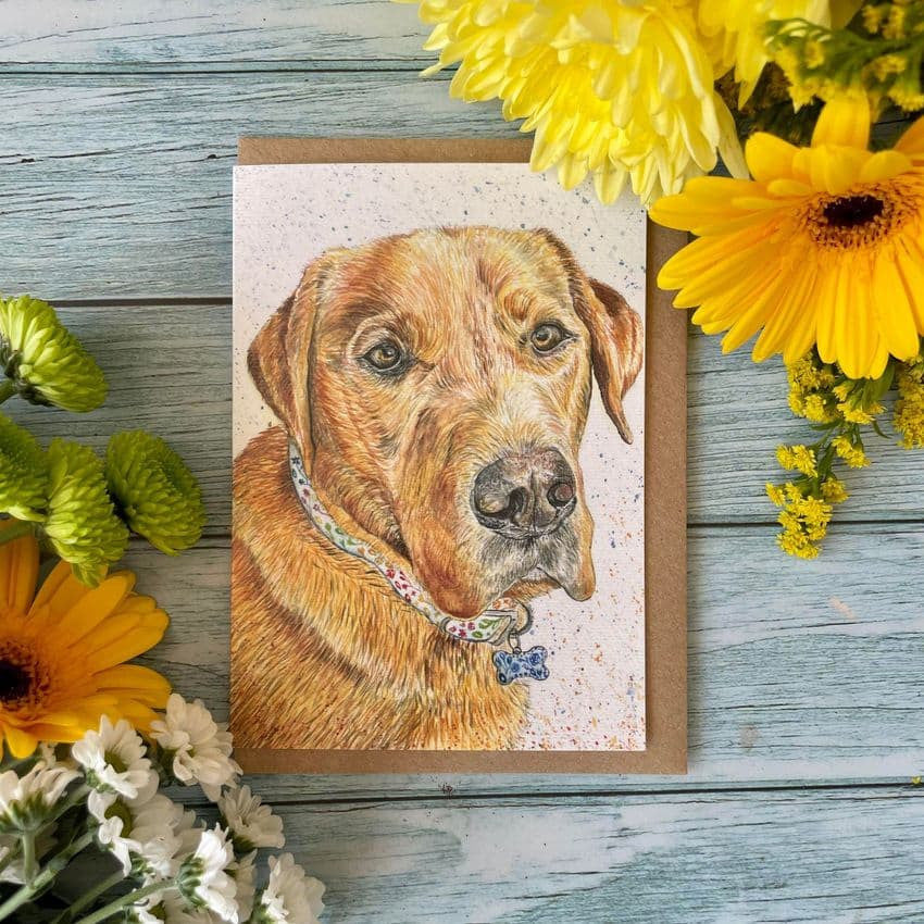 Wellie the Labrador Blank Greetings Eco Card by Jen Winnett