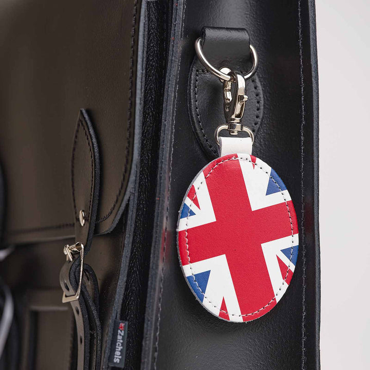 Leather Union Jack Oval Bag Charm by Zatchels.