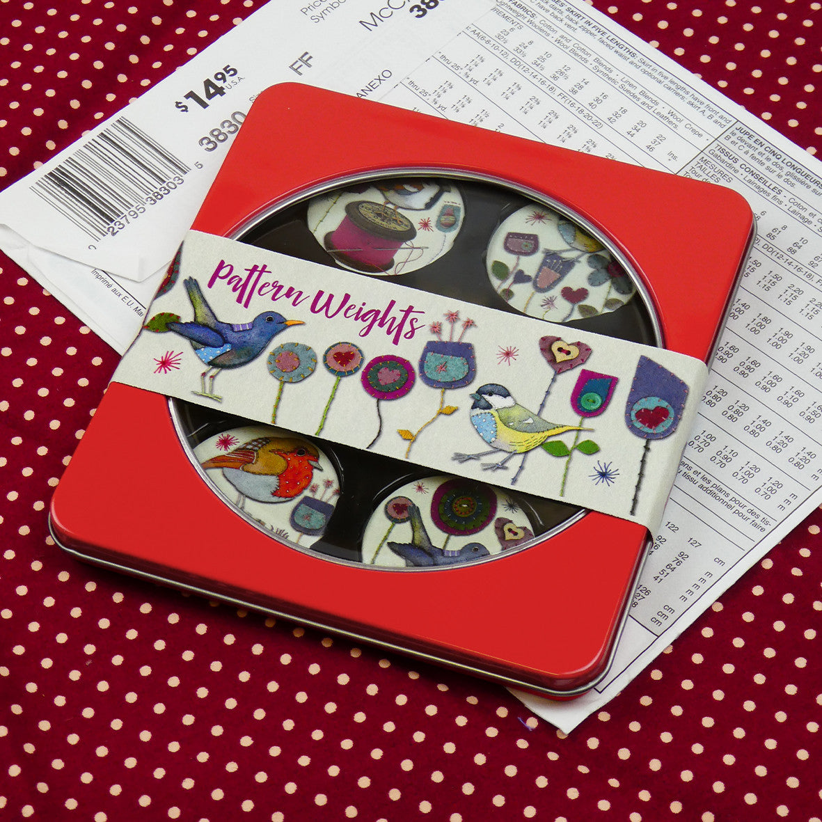 Stitched Birdies Set of 6 Pattern Weights from Emma Ball.