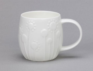 Repeat Repeat's White Bone China Plum Lollipop mug. Made in England. Image