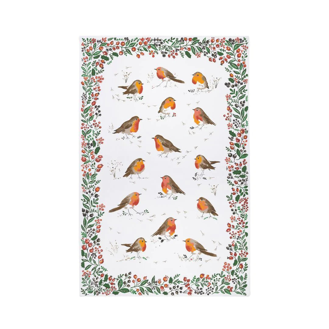 Robins Berry Border Recycled Cotton Tea Towel.