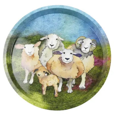Felted Sheep Round Tin Tray by Emma Ball