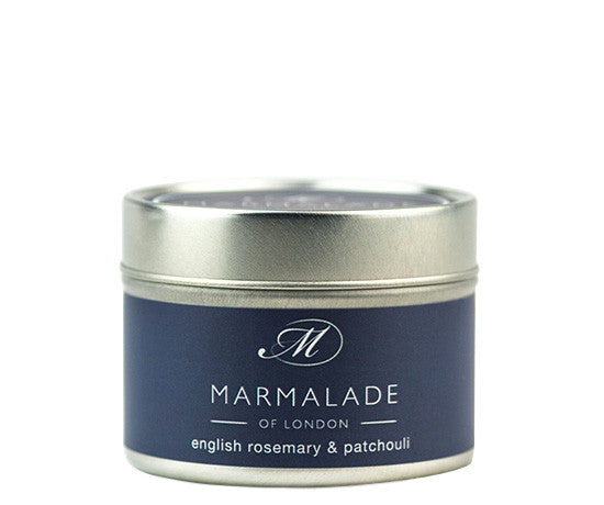 English Rosemary & Patchouli small tin candle from Marmalade of London.