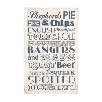 Charcoal English Dinner cotton tea towel from Victoria Eggs. Image