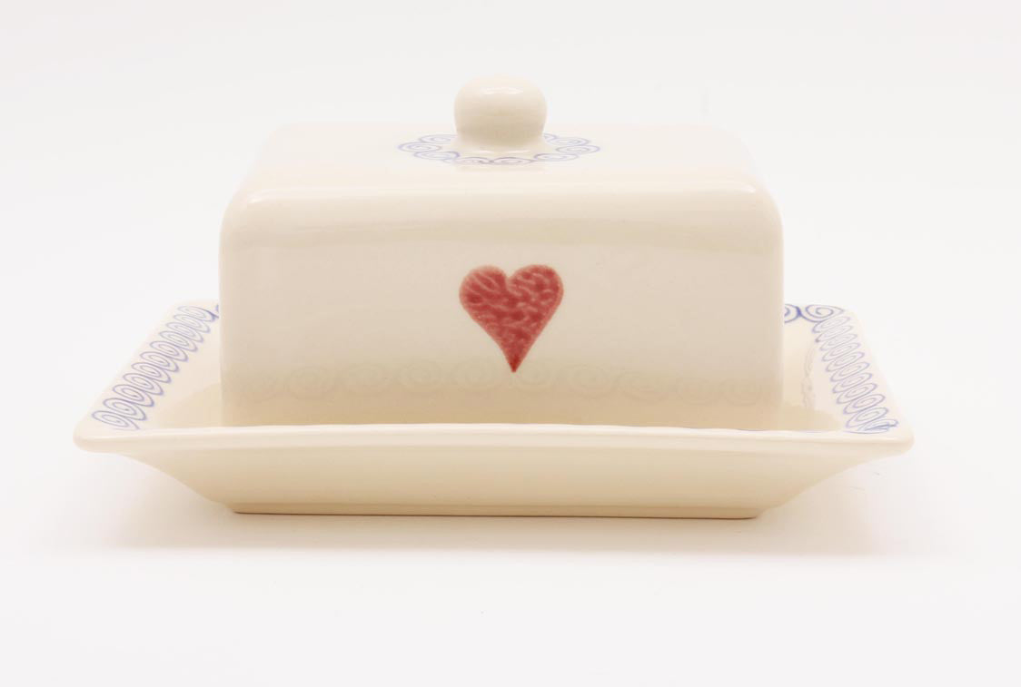 Brixton Pottery Hearts handmade pottery lidded cheese dish