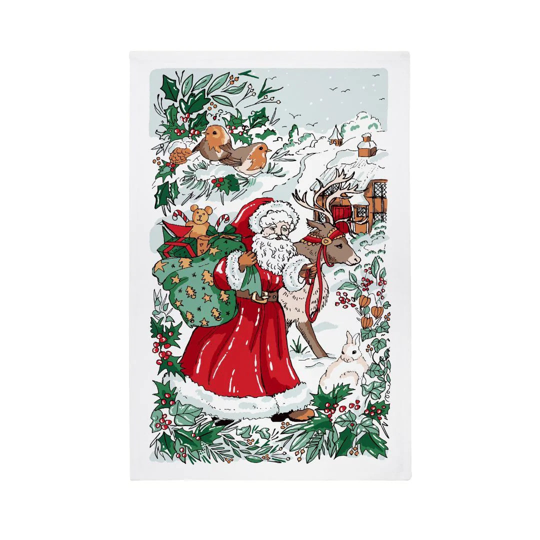 Santa Scene Recycled Cotton Tea Towel.