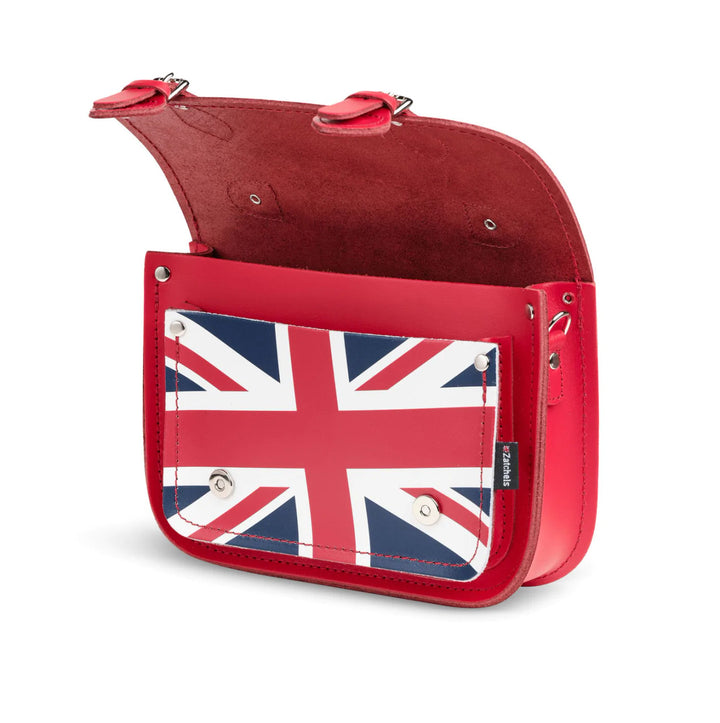 Zatchels Handmade Leather Union Jack Midi Satchel - Red
