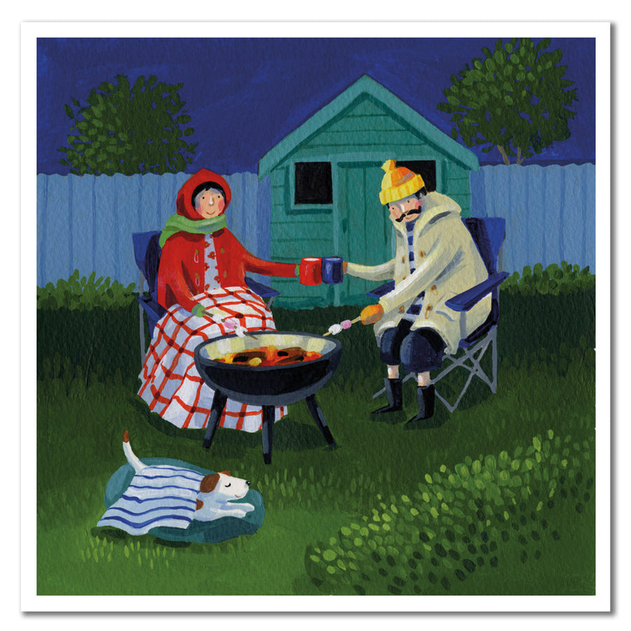 Evening Firepit Greetings Card by Emma Ball