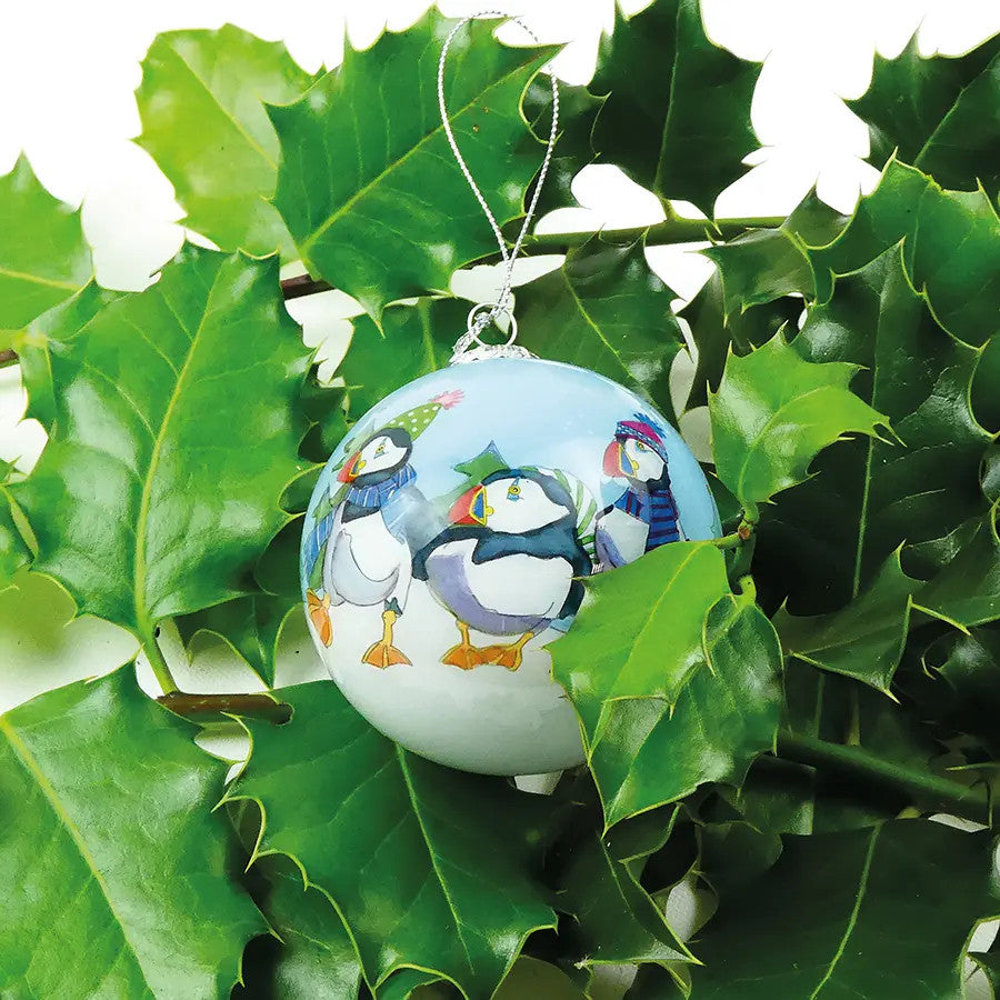 Puffin II Hand-painted Glass Bauble