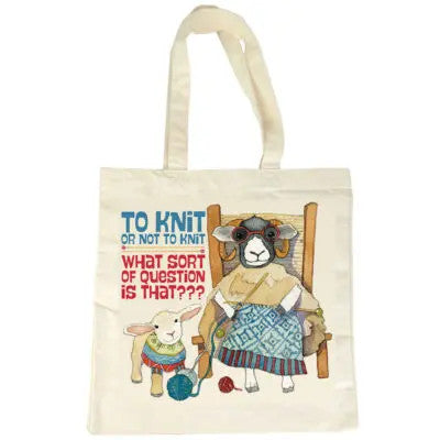 To Knit or Not to Knit Canvas bag by Emma Ball
