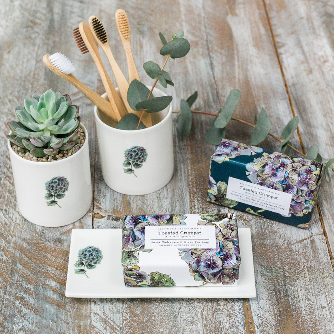 Hydrangea Bone China Rectangular Soap Dish by Toasted Crumpet.
