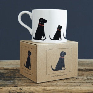 Black Labrador pottery mug with box from Sweet William Designs.