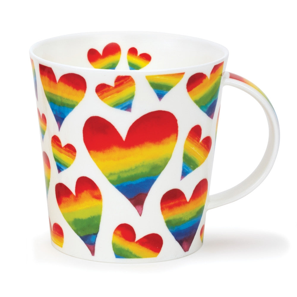 Dunoon Cairngorm Rainbow Hearts Mug. Handmade in England.