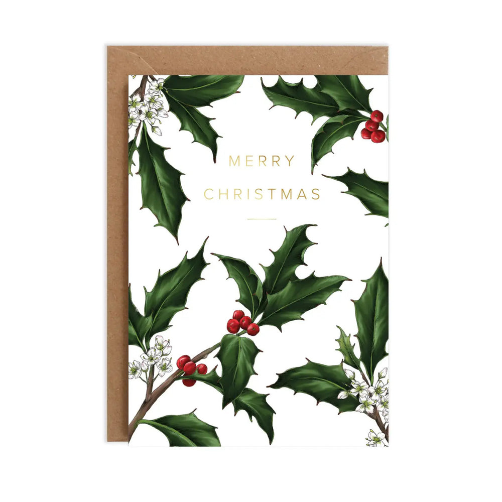 Holly Border - White - Christmas Card