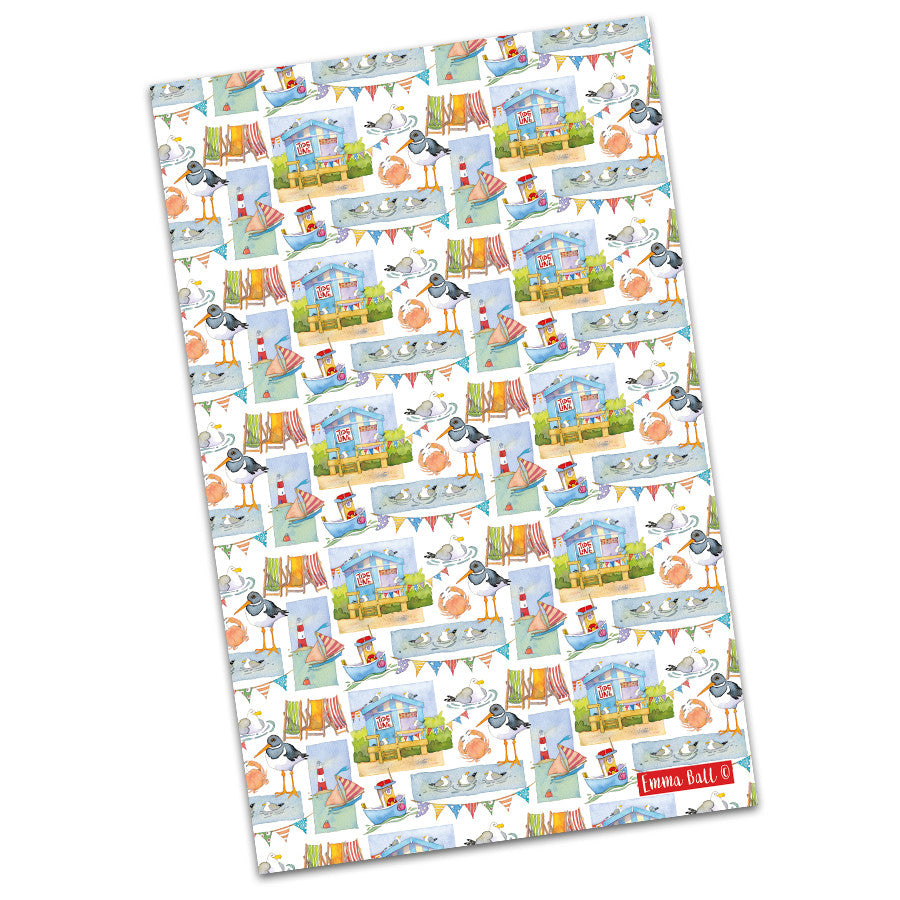 100% Cotton Coastal Repeat Tea Towel by Emma Ball.
