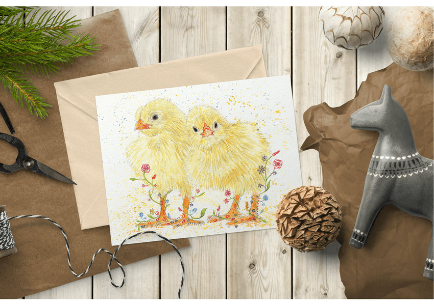 Connie  and Clyde the Chicks Blank Greetings Eco Card by Jen Winnett