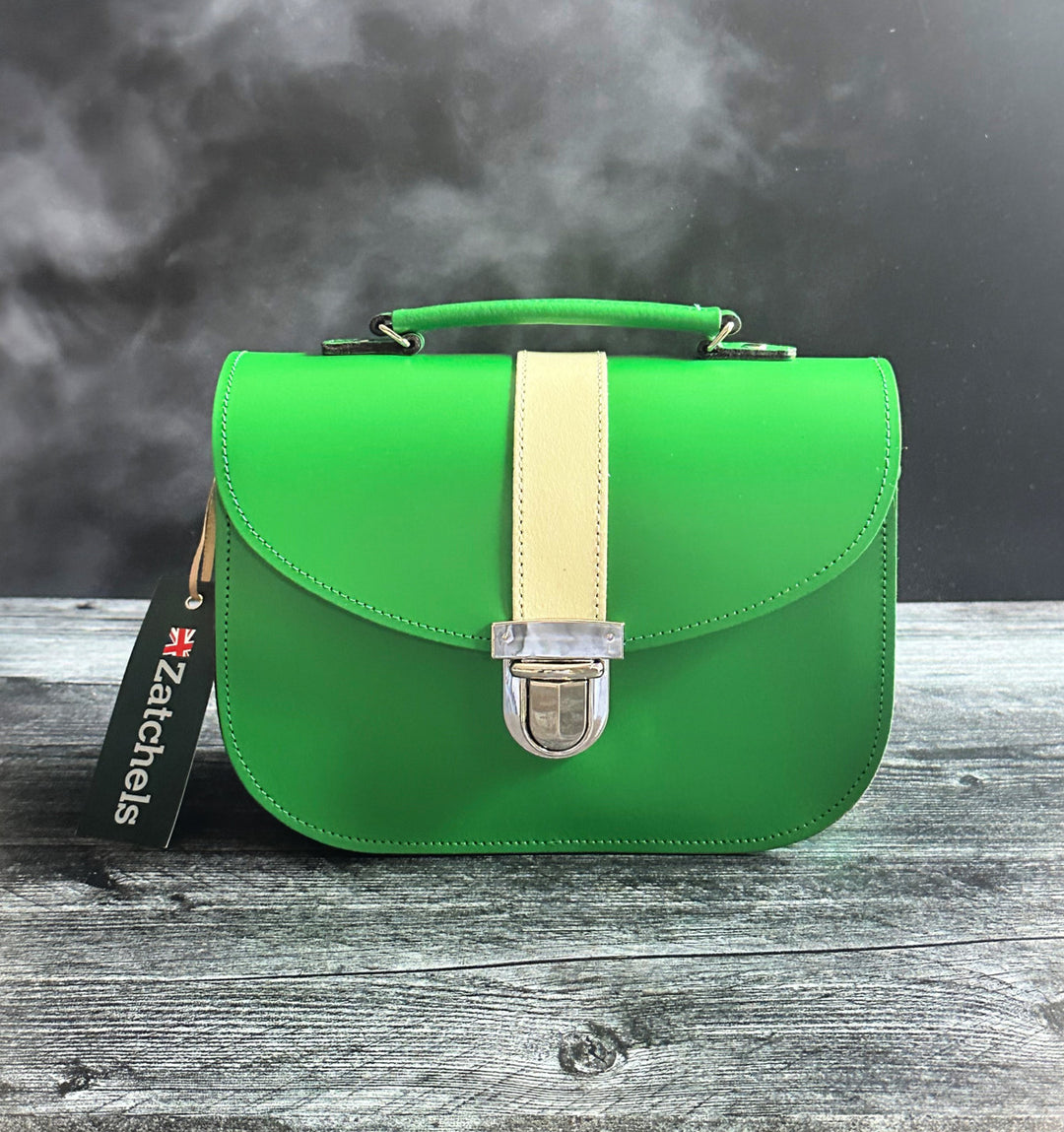 Zatchels Handmade Leather Olympia Bag - Classic Green & Cream