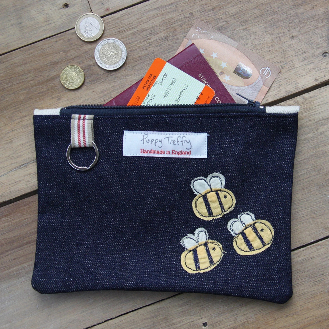Busy Bee Embroidered Purse with Keyring by Poppy Treffry.