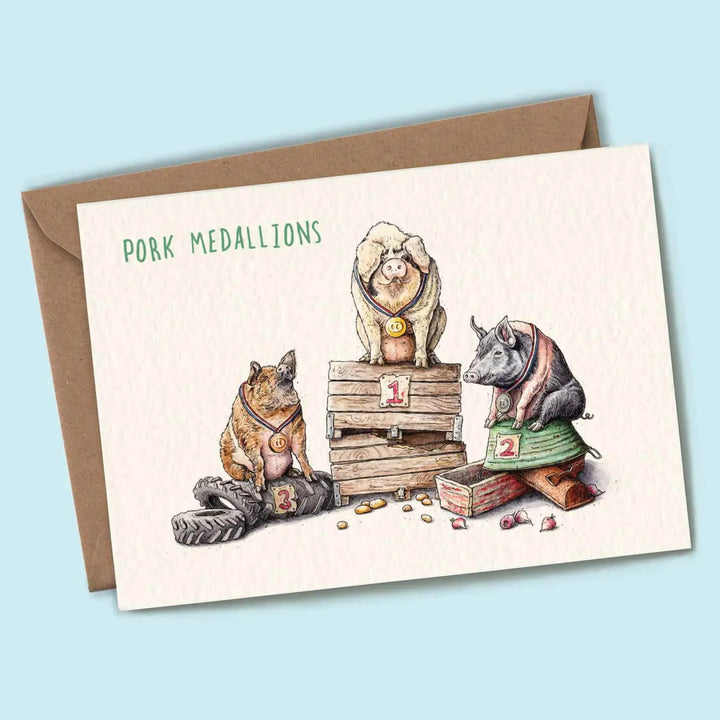 Pork Medallions Greetings Card by Bewilderbeest.