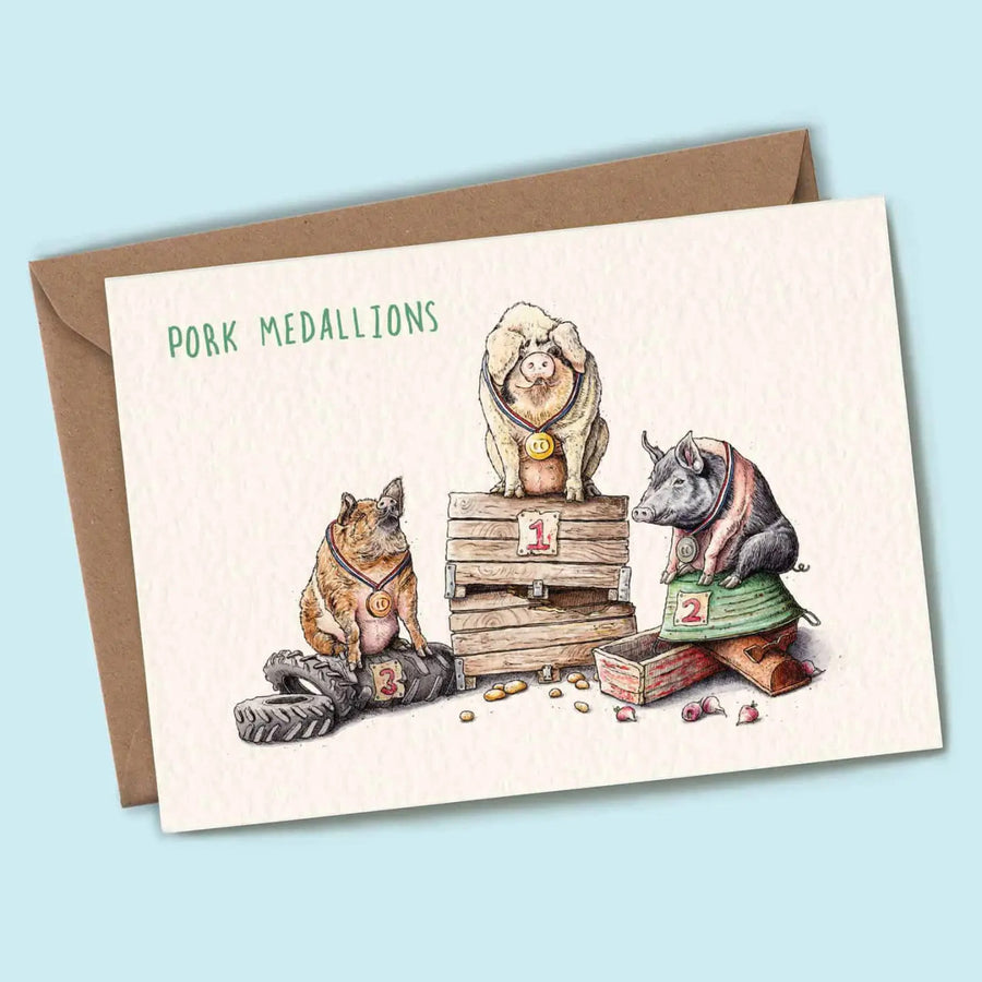 Pork Medallions Greetings Card by Bewilderbeest.