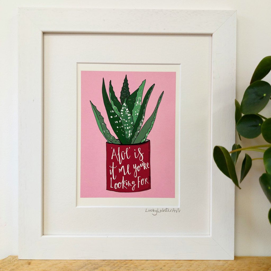 Aloe Plant Print Framed taken from the original lino print artwork from Lucky Lobster Art.