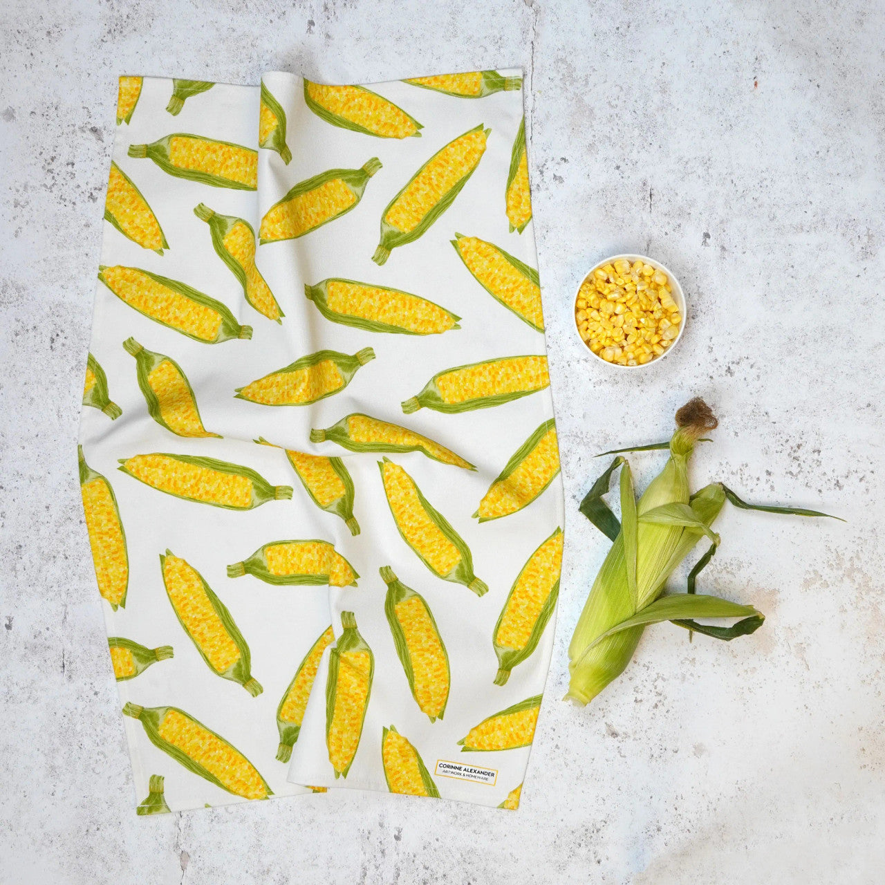 Sweeetcorn Cotton Tea Towel by Corinne Alexander.