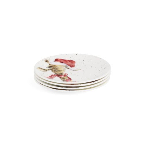 Set of 4 Festive 6.5 Inch Coupe Plates  (Giraffe, Duck, Dog, Donkey) from Wrendale Designs by Royal Worcester.