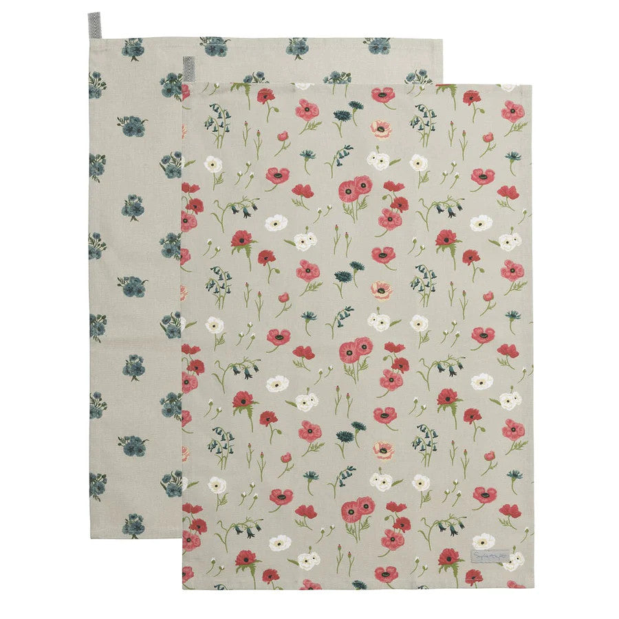 Poppy Meadow Set of 2 Tea Towels by Sophie Allport.