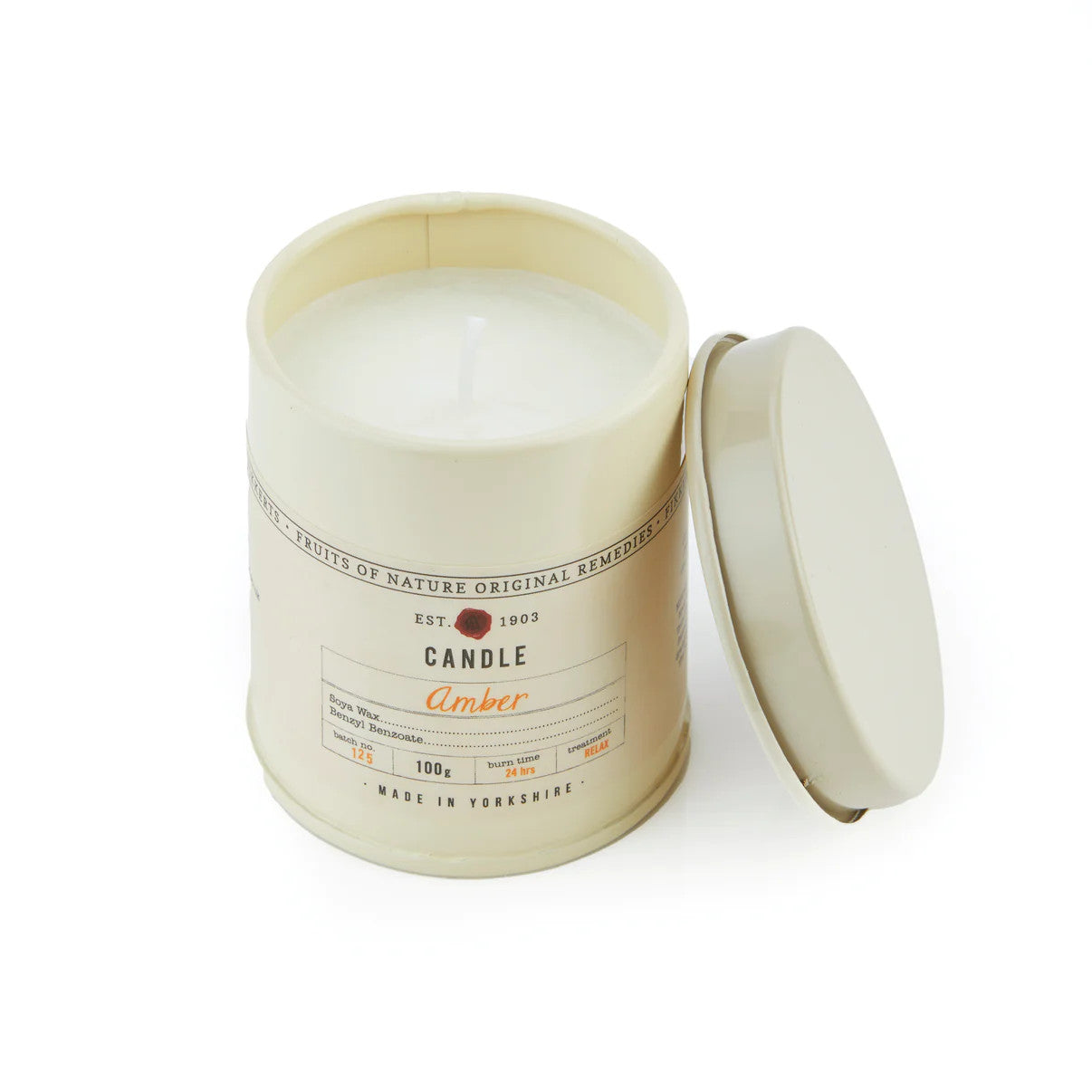 Fruits of Nature Amber Small Candle in Tin by Fikkerts of England