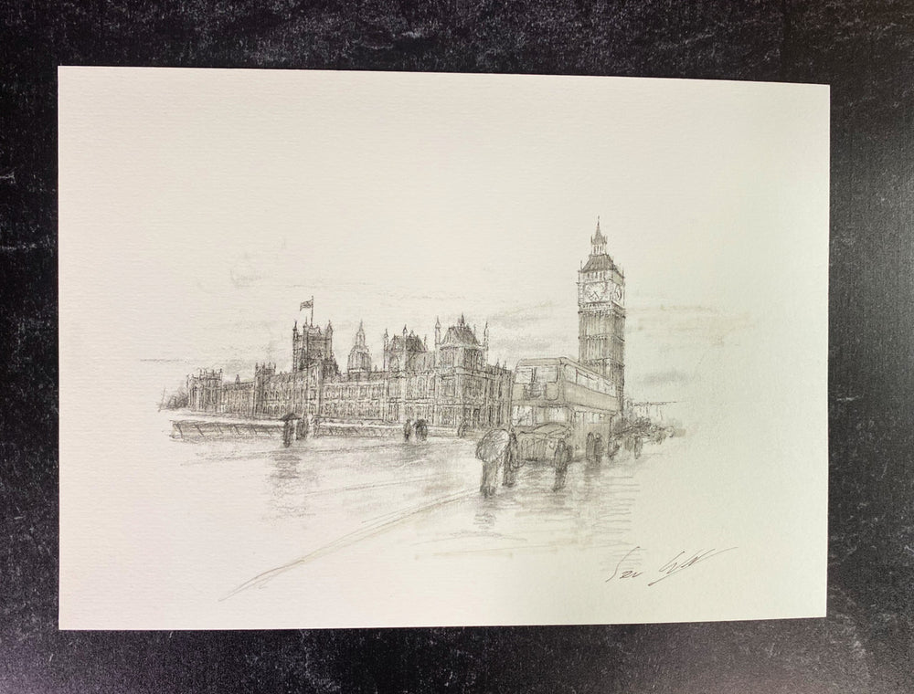 The Houses of Parliament Print by British Artist Sean Webb - Black & White