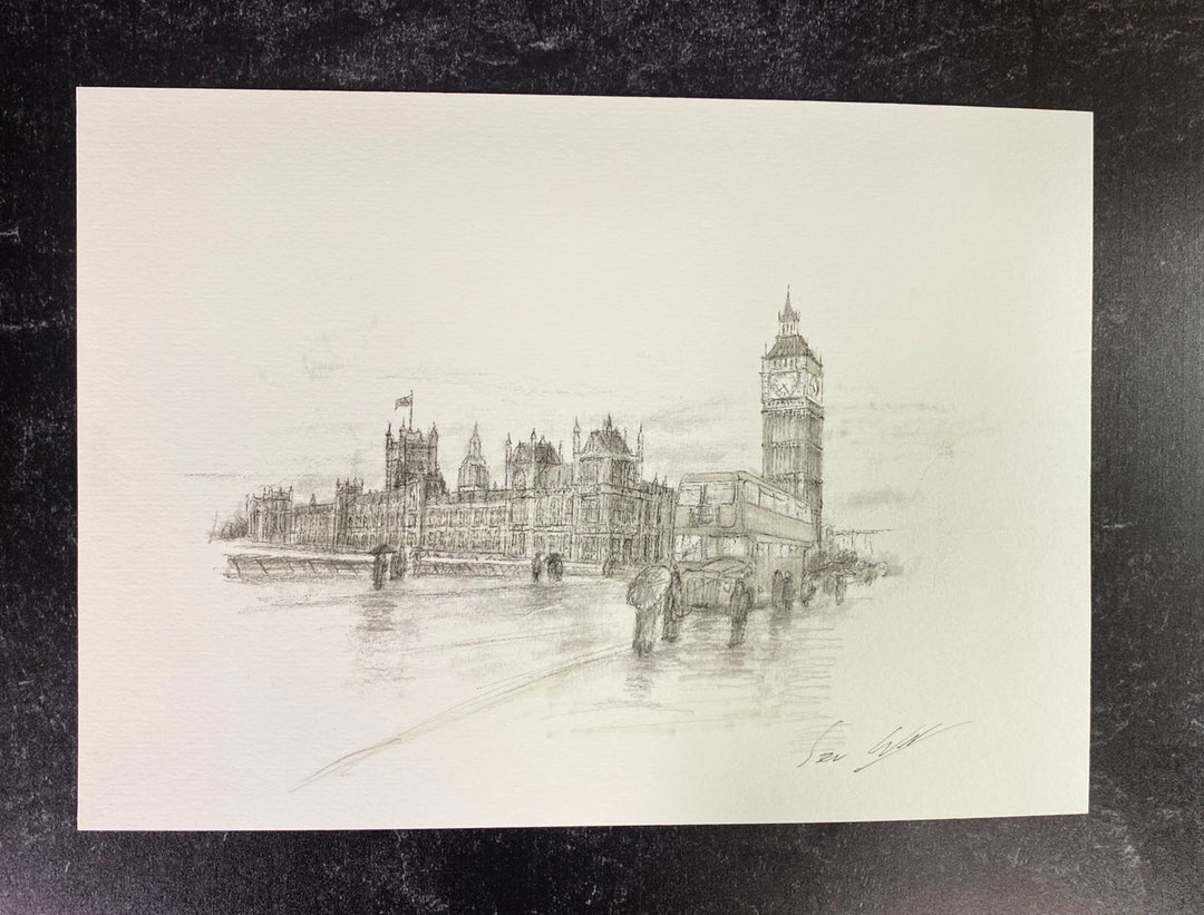 The Houses of Parliament Print by British Artist Sean Webb - Black & White