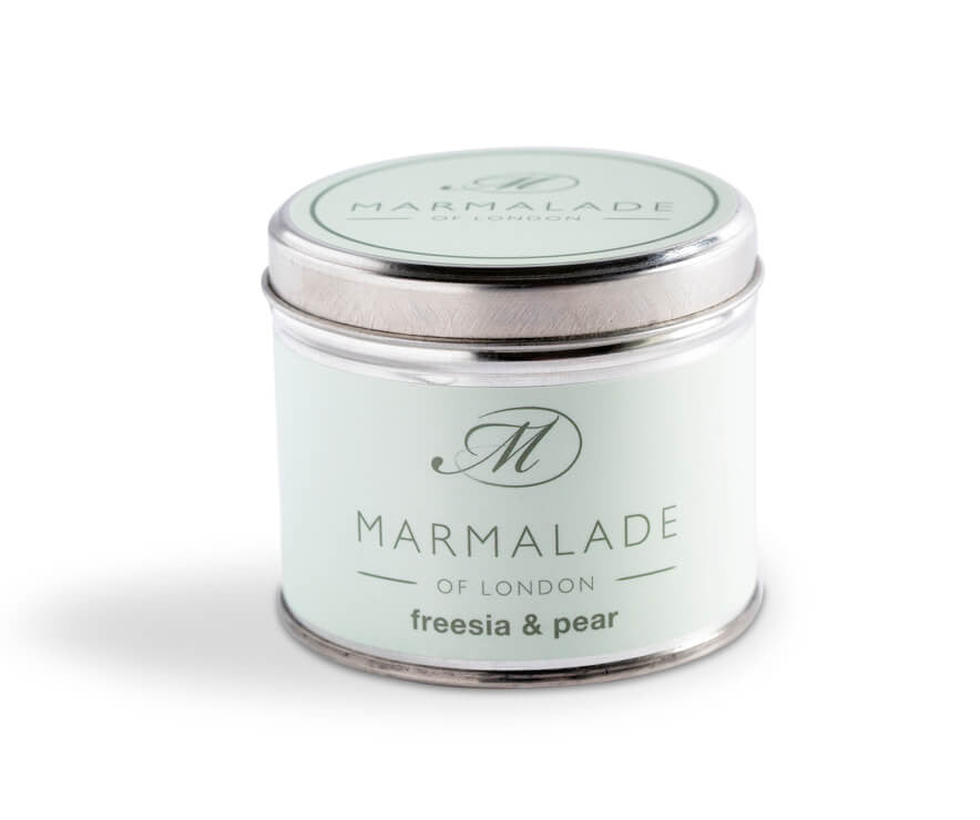 Freesia & Pear medium tin candle from Marmalade of London.