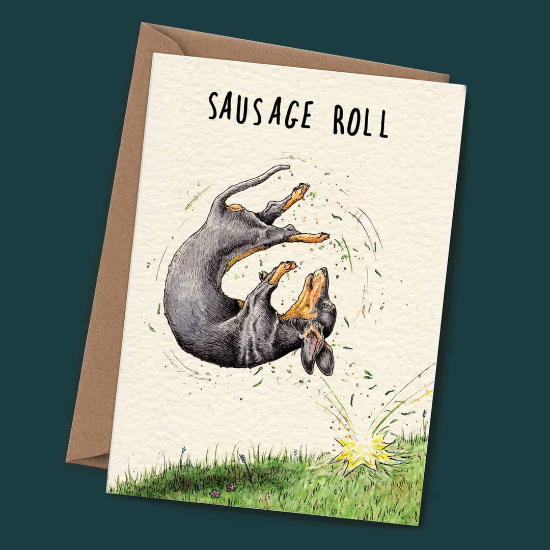 Sausage Roll Greetings Card by Bewilderbeest.