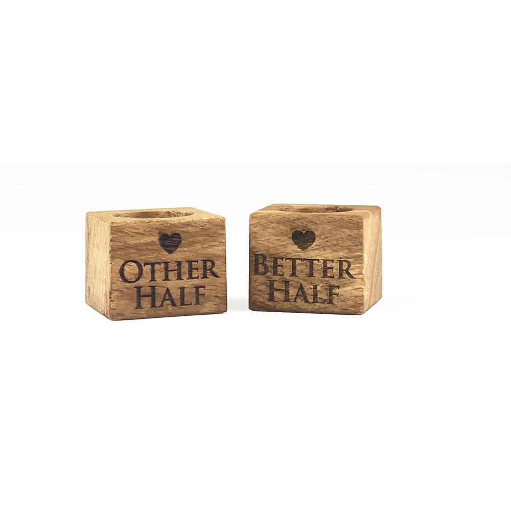 Better Half & Other Half Oak Egg Cups - Set 0f 2.