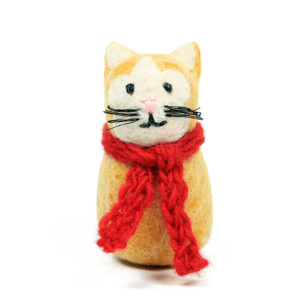 Ginger Cat with Scarf Felt Decoration