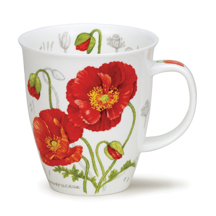 Dunoon Botanical Sketch Poppy mug in Nevis shape.