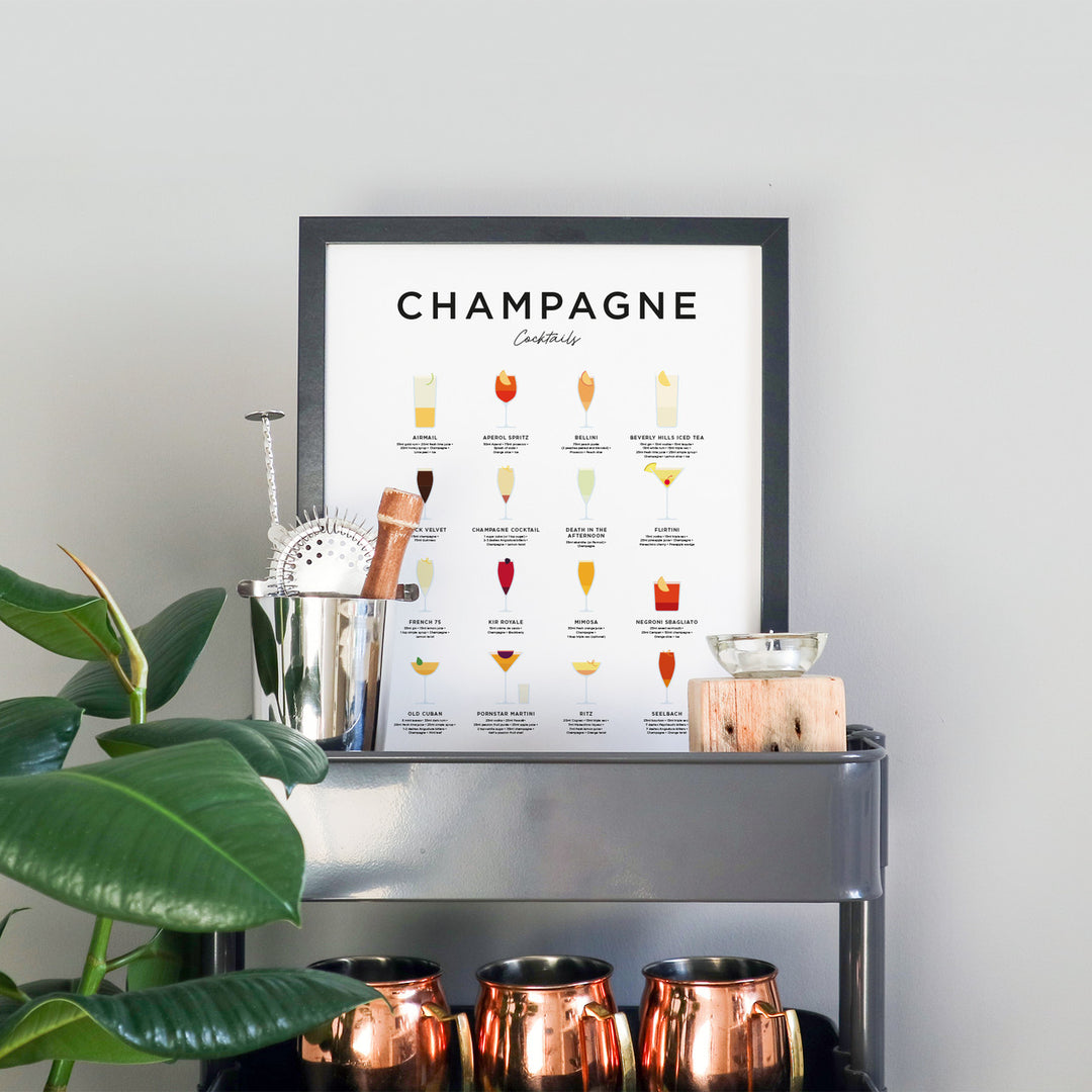 Framed Champagne Cocktails Print from Everlong Print Co. Made in England