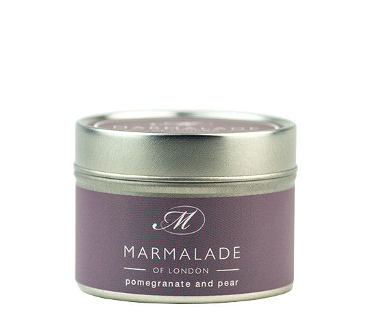 Pomegranate & Pear small tin candle from Marmalade of London.