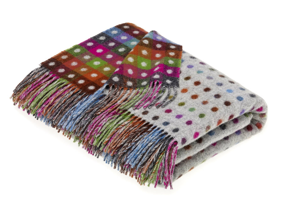 Rainbow Spot Gray Lambswool Throw by Bronte Moon.