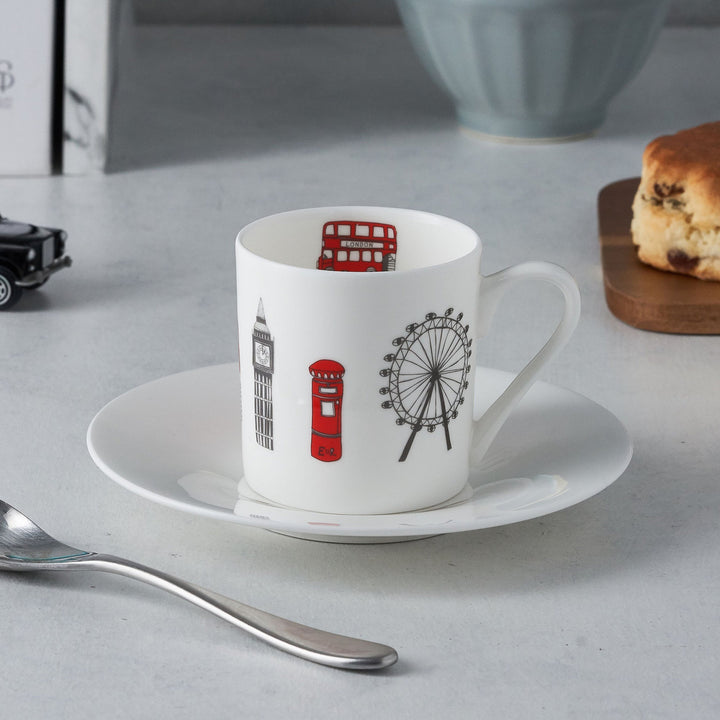 London Skyline Espresso Set of 2 cups and saucers from Victoria Eggs