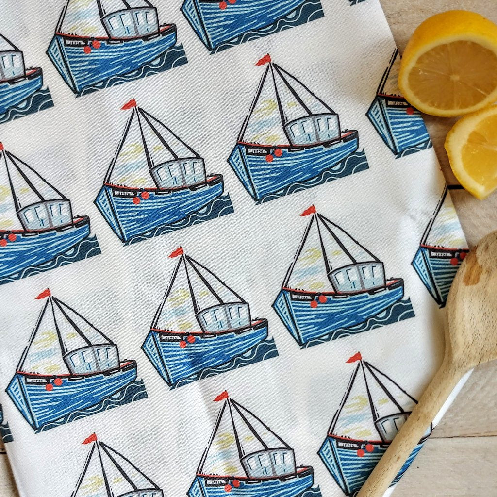 Sailing Boats Tea Towel from Lucky Lobster Art