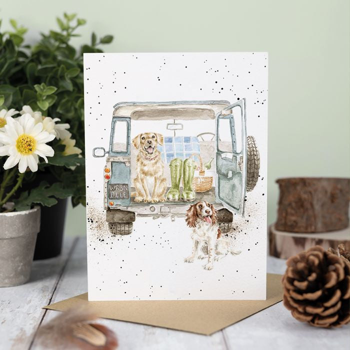 'Paws for a Picnic' Spaniel and Labrador Blank Greetings Card from Wrendale Designs. 