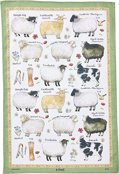 Sheep Breeds Cotton Tea Towel by Samuel Lamont.