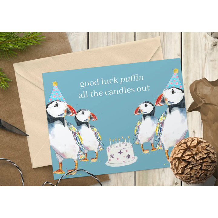 Good Luck Puffin All the Candles Out Eco-card