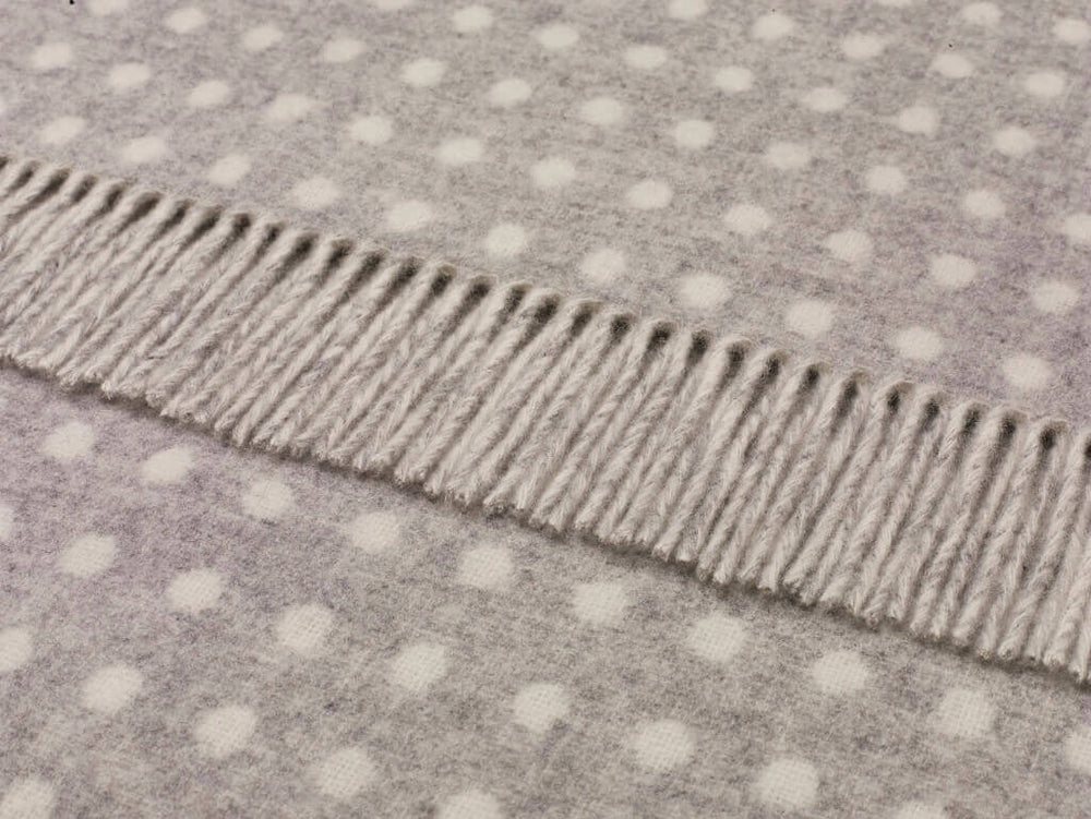Classic Collection Spot Gray Marino Lambswool Throw Blanket by Bronte Moon. Made in England.