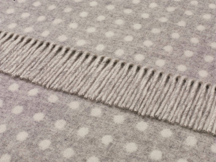 Classic Collection Spot Gray Marino Lambswool Throw Blanket by Bronte Moon. Made in England.