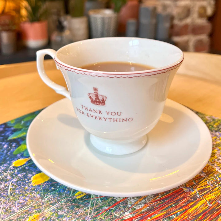 Queen Elizabeth II Commemorative China Cup & Saucer by Victoria Eggs
